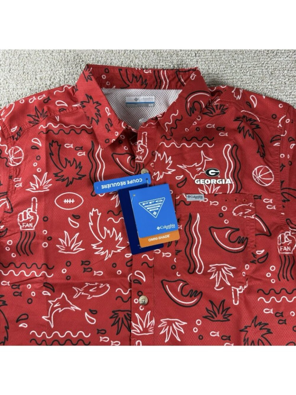 Columbia Georgia Bulldogs Super Slack Omni-Wick Button-Up Shirt Red Men’s Size M - Picture 2 of 8